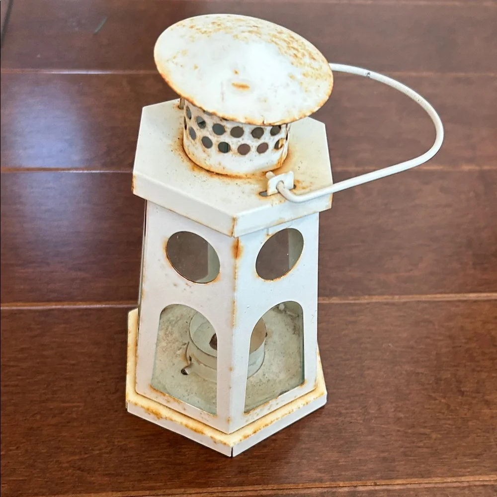 Rustic White Metal Lantern